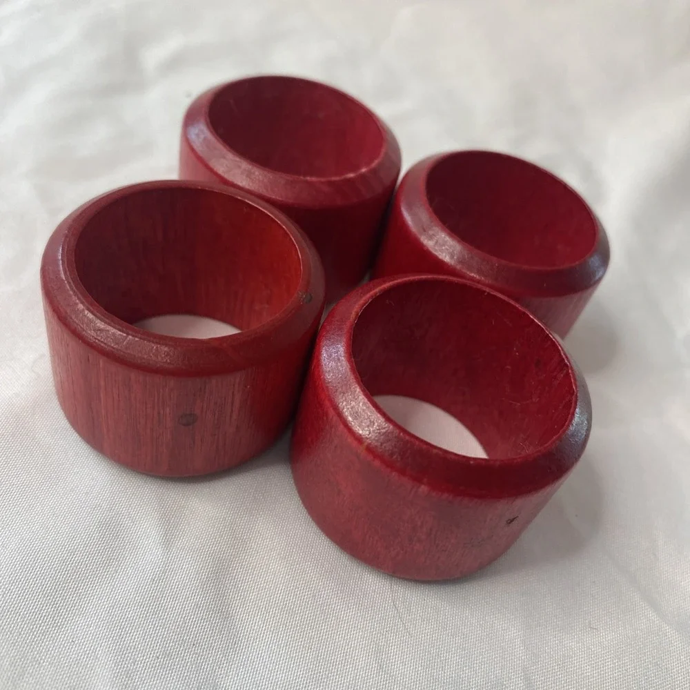 Lot Of 4 Vintage Wooden Red Napkin ring Holders